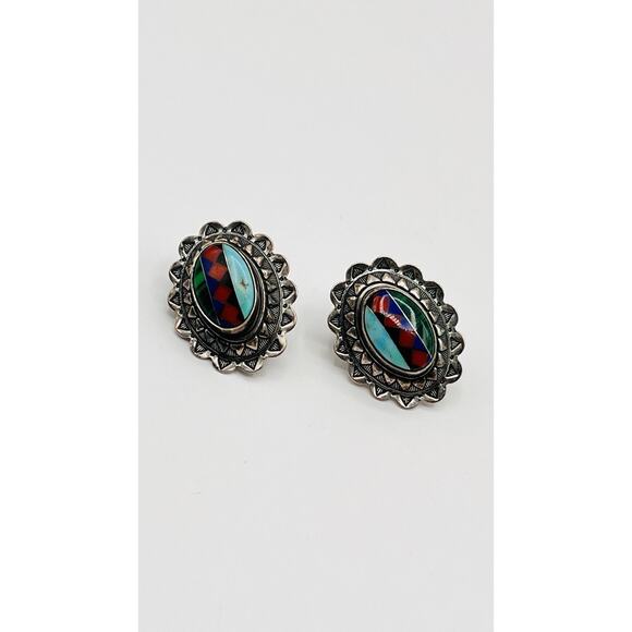 sterling silver 925 Earrings Vintage Southwest Native American Signed Q.T. - Picture 1 of 5